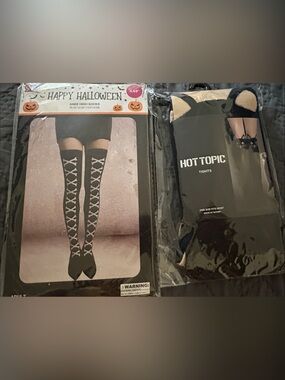 $10 FOR BOTH:Hot Topic Black Knee-High Socks with White Crisscross Detail